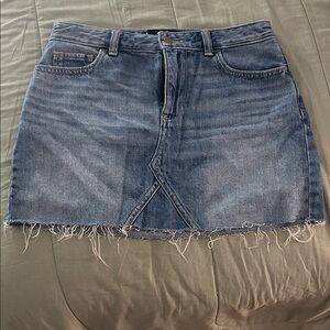 Hollister Washed Blue Denim Mini Skirt with Frayed Hem